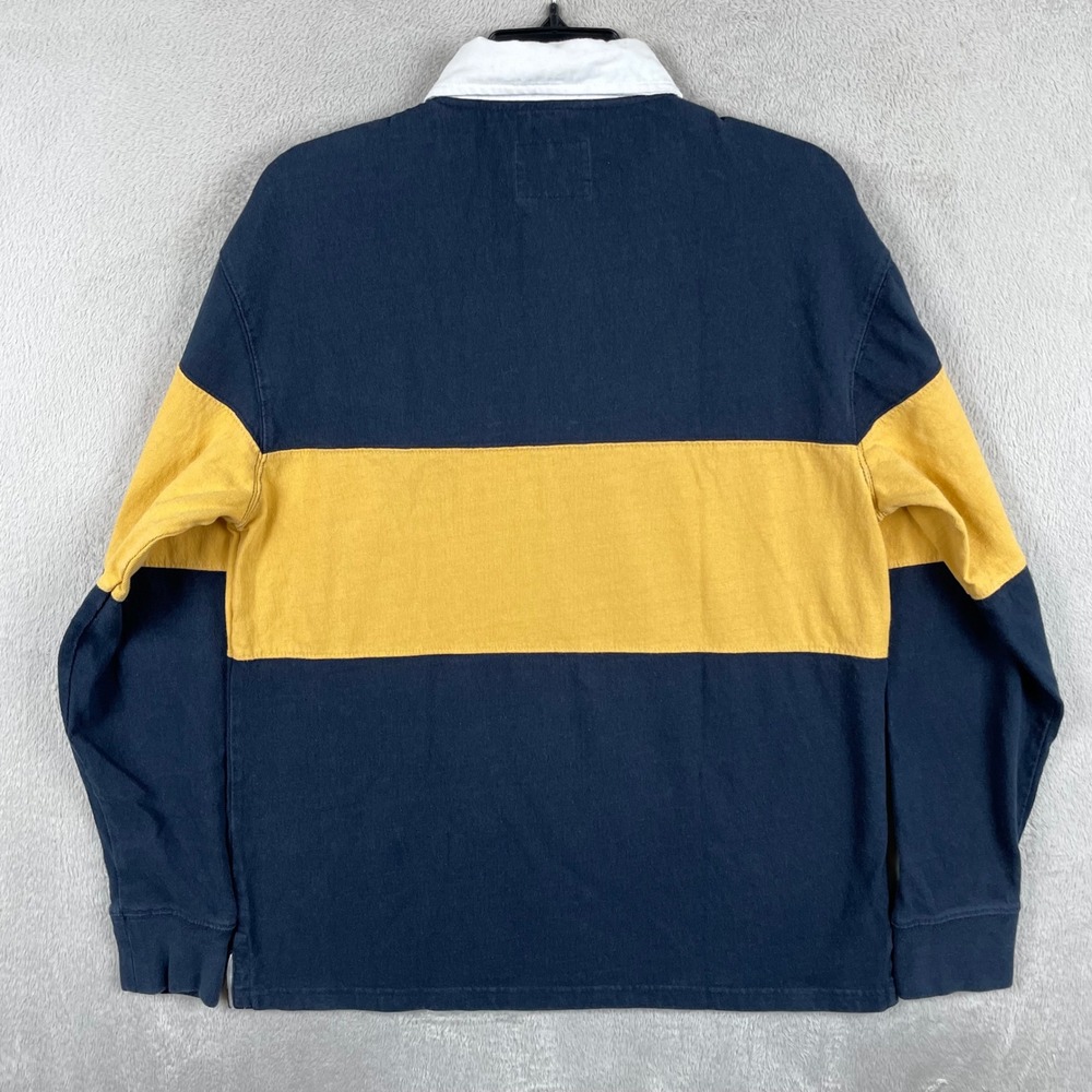 Old Navy Rugby Shirt Men Medium Navy Blue Yellow Stripe Long Sleeve Polo Preppy - Picture 2 of 7